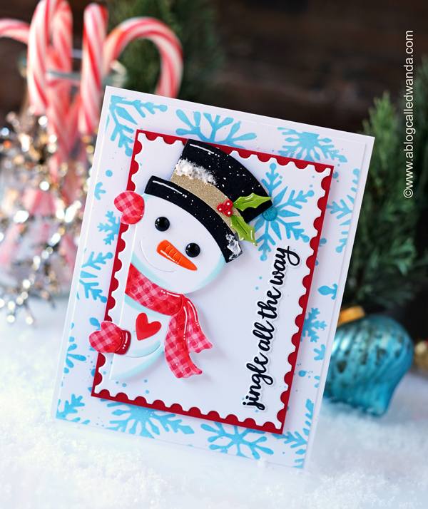 hero arts, hero arts stamps and dies, hero arts blog hop, hero arts winter, holiday, christmas, peeking snowman dies, candy cane dies, christmas cards, card ideas, handmade christmas cards, snowman card, stencils, snowflakes, distress inks, tags dies, wanda guess, a blog called wanda