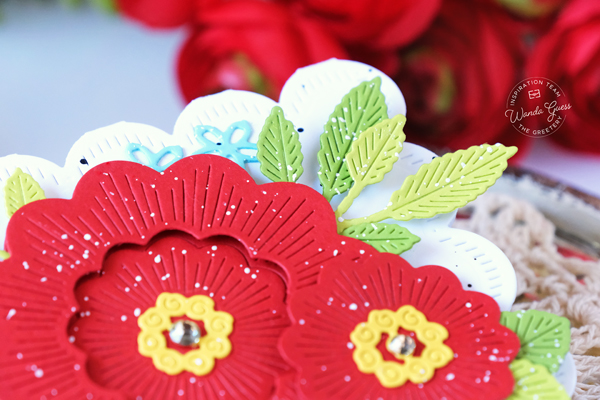 the greetery, the greetery handiwork collection, the greetery stamps and dies, the greetery hoopla, embroidery hoop, the greetery honey bees, the greetery embroidered blooms, the greetery floral sampler, the greetery aida, the greetery cards, handmade cards, card ideas, embossing, stitched scallop notecard, wanda guess, a blog called wanda