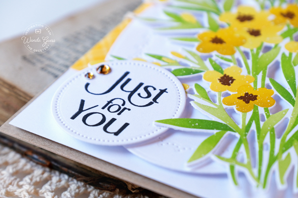 the greetery, the greetery stamps and dies, the greetery spring meadow, stencils, the greetery sentiment suite, the greetery card ideas, flowers, handmade cards, card layout ideas, wanda guess, a blog called wanda
