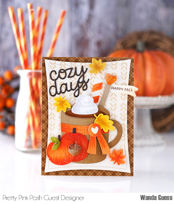 a blog called wanda, acorn shaker, autumn, autumn pumpkins, blog hop, cozy stencil, distress inks, diy, fall cards, fall mug additions, handmade card ideas, mug cards, pretty pink posh, pretty pink posh fall release, pretty pink posh stamps and dies, pumpkin spice latte, pumpkins, stencils, thanksgiving cards, wanda guess