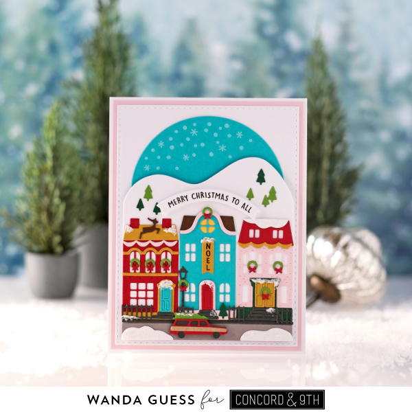 concord & 9th, concord and 9th, concord and 9th holiday collection, christmas, winter, stamps and dies, handmade christmas cards, diy, concord and 9th cloche, concord and 9th ornament stamp and stitch, concord and 9th over the rooftops, christmas card ideas, winter, stencils, stamps, wanda guess, a blog called wanda