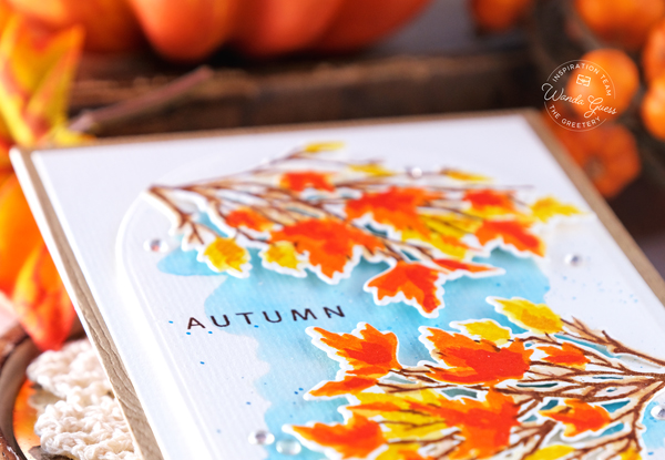 The greetery stamps and dies, the greetery A2 Arches Dies, the greetery Blessed Blooms Stamp Set, the greetery Autumn Skeches, Watercolor Paper, Distress Inks, fall card ideas, thanksgiving cards, autumn cards, leaves stamps and dies, diy, make your own fall crafts, wanda guess, a blog called wanda