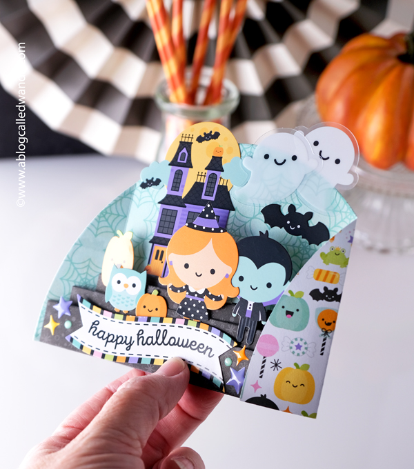 doodlebug, doodlebug sweet and spooky, doodlebug halloween, scrapbooking, cardmaking, halloween card ideas, halloween party, pop up card ideas, concord and 9th pop up card, cute cards for halloween, sweet and spooky collection, concord and 9th card stacks base dies