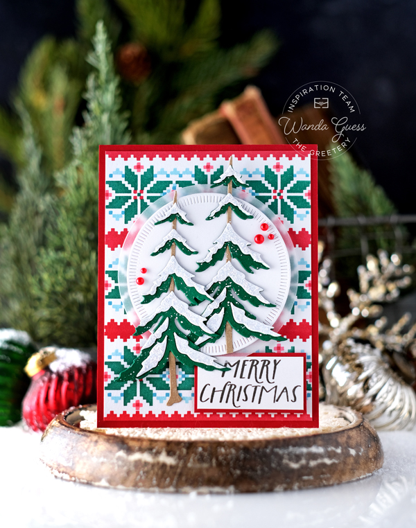 the greetery, the greetery stamps and dies, the greetery fair isle, the greetery stencils, the greetery frosty pines dies, the greetery christmas, winter, holiday, christmas, handmade card, card ideas, make your own christmas cards, wanda guess, a blog called wanda
