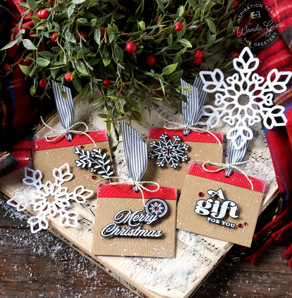 the greetery, the greetery stamps and dies, the greetery new release, christmas, winter, stencils, tags, cards, diy, make your own christmas cards and tags, the greetery tags, the greetery four square, the greetery tear strips, the greetery snowflakes, the greetery magnolia wreath, the greetery bow, the greetery stars, bold numbers, wanda guess, a blog called wanda