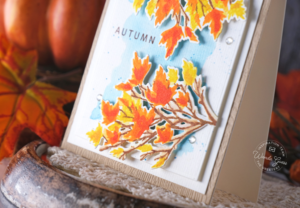 The greetery stamps and dies, the greetery A2 Arches Dies, the greetery Blessed Blooms Stamp Set, the greetery Autumn Skeches, Watercolor Paper, Distress Inks, fall card ideas, thanksgiving cards, autumn cards, leaves stamps and dies, diy, make your own fall crafts, wanda guess, a blog called wanda