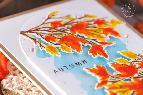 The greetery stamps and dies, the greetery A2 Arches Dies, the greetery Blessed Blooms Stamp Set, the greetery Autumn Skeches, Watercolor Paper, Distress Inks, fall card ideas, thanksgiving cards, autumn cards, leaves stamps and dies, diy, make your own fall crafts, wanda guess, a blog called wanda