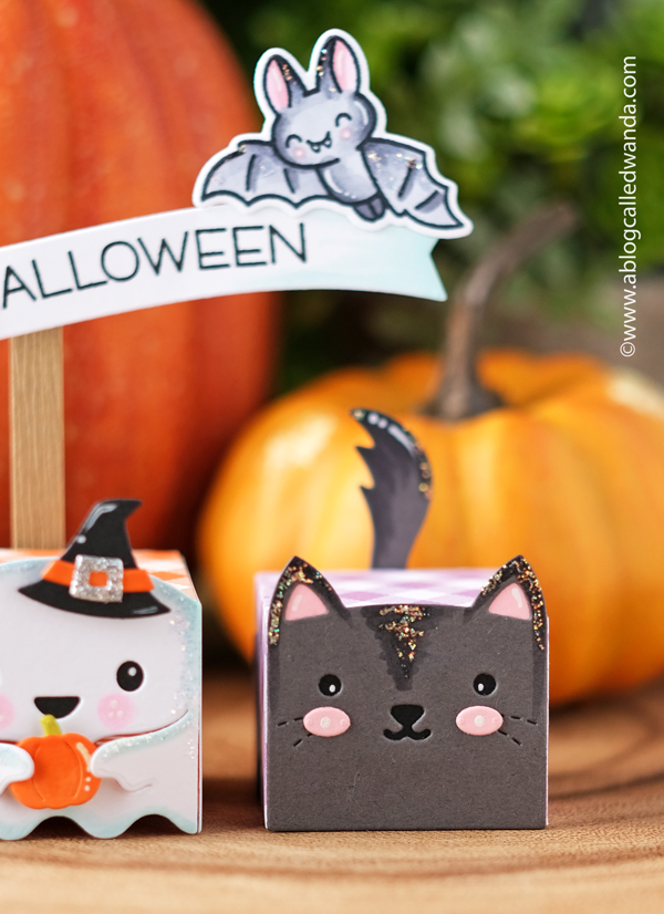 lawn fawn, lawn fawn stamps and dies, lawn fawn halloween, lawn fawn tiny gift box, lawn fawn tiny gift box jack, lawn fawn tiny gift box ghost, lawn fawn tiny gift box cat, hallowen treats, treat boxes, halloween party, diy, scrapbooking, halloween fun, makes, candy, make your own treats, wanda guess, a blog called wanda