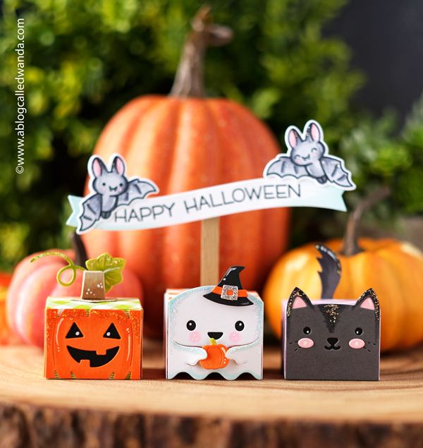 lawn fawn, lawn fawn stamps and dies, lawn fawn halloween, lawn fawn tiny gift box, lawn fawn tiny gift box jack, lawn fawn tiny gift box ghost, lawn fawn tiny gift box cat, hallowen treats, treat boxes, halloween party, diy, scrapbooking, halloween fun, makes, candy, make your own treats, wanda guess, a blog called wanda