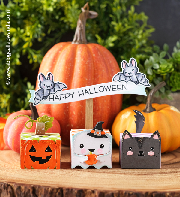 lawn fawn, lawn fawn stamps and dies, lawn fawn halloween, lawn fawn tiny gift box, lawn fawn tiny gift box jack, lawn fawn tiny gift box ghost, lawn fawn tiny gift box cat, hallowen treats, treat boxes, halloween party, diy, scrapbooking, halloween fun, makes, candy, make your own treats, wanda guess, a blog called wanda