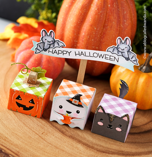lawn fawn, lawn fawn stamps and dies, lawn fawn halloween, lawn fawn tiny gift box, lawn fawn tiny gift box jack, lawn fawn tiny gift box ghost, lawn fawn tiny gift box cat, hallowen treats, treat boxes, halloween party, diy, scrapbooking, halloween fun, makes, candy, make your own treats, wanda guess, a blog called wanda