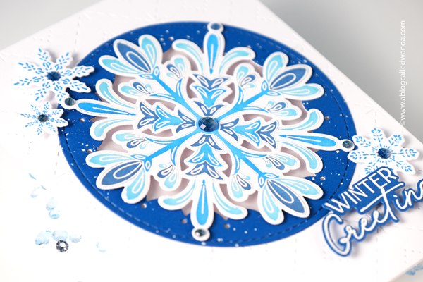 pinkfresh studio, pinkfresh studio blog hop, pinkfresh studio folk snowflake, pinkfresh studio sparking diamonds, winter, holiday, christmas, card ideas, snowflake card, snowflake stencils, blue christmas card, holidays, crafting, wanda guess, a blog called wanda