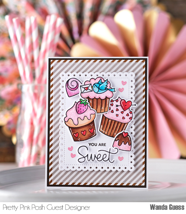 Pretty Pink Posh stamps and dies, Pretty Pink Posh Valentines Day, diy valentines, handmade valentine cards, copic markers, die cuts, cards with cupcakes, lawn fawn paper, doodlebug paper, pretty pink posh big valentine cupcake, pretty pink posh stitched hearts, pretty pink posh valentine cupcakes, sweet chocolates, fun valentine ideas, diy, crafts, wanda guess, a blog called wanda