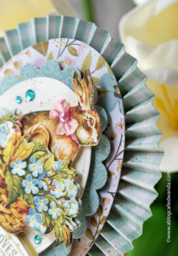 a blog called wanda, anna griffin, anna griffin easter, easter, easter crafts, easter table, handmade, home decor, paper medallion, paper rosette, rosette, vintage easter, wanda guess