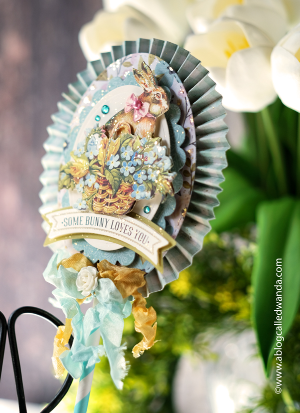 a blog called wanda, anna griffin, anna griffin easter, easter, easter crafts, easter table, handmade, home decor, paper medallion, paper rosette, rosette, vintage easter, wanda guess