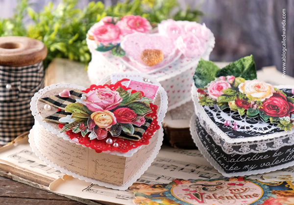 valentine's day, valentine crafts, concord and 9th happy heart box, die cuts, vintage, vintage valentine, handmade valentines, valentine craft ideas, heart boxes, handmade, crafts, vintage style crafts, anna griffin flowers, anna griffin stickers, party favors, wedding, shower, wanda guess, a blog called wanda