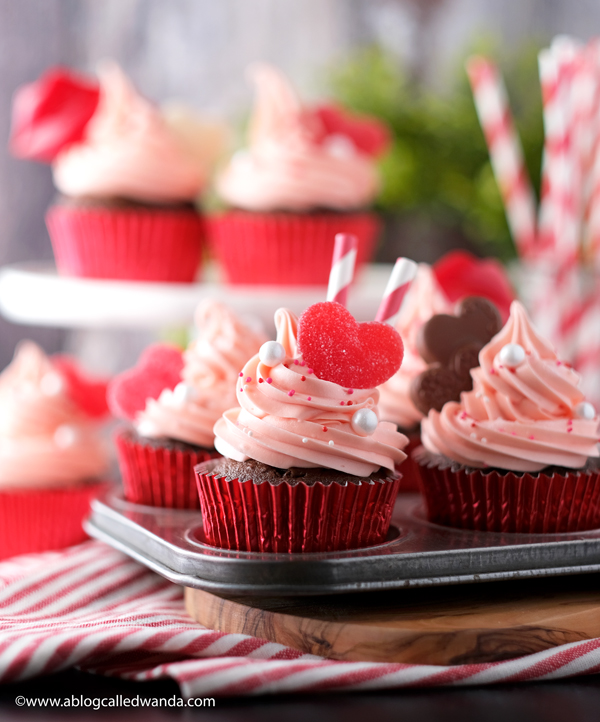 cupcakes, cupcake ideas, valentine's day treats, valentine cupcakes, betty crocker cupcakes, buttercream frosting, pink cupcakes, chocolate, homemade treats, easy desserts, party ideas, party favors, valentine party ideas, wanda guess, a blog called wanda