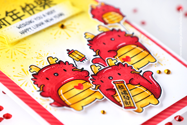 chinese new year card ideas, lunar new year card, year of the dragon card, mama elephant stamps and dies, mama elephant zodiac, copic markers, ink blending, distress ink, blender brushes, lunar new year party ideas, celebration, wanda guess, a blog called wanda