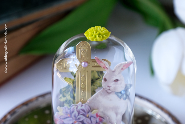 easter, easter decor, easter home, easter cloche, mini cloche, anna griffin, stickers, spring, bunny, handmade cloche, wanda guess, a blog called wanda