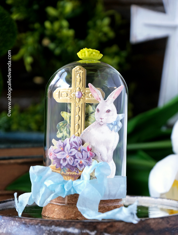 easter, easter decor, easter home, easter cloche, mini cloche, anna griffin, stickers, spring, bunny, handmade cloche, wanda guess, a blog called wanda