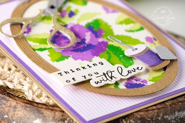 the greetery, the greetery rose tapestry stencil, the greetery hoops, cross stitch, the greetery notionable dies, the greetery sign off sentiments, stencils, gingham, friendship card, handmade card ideas, floral card, stamps and dies, wanda guess, a blog called wanda