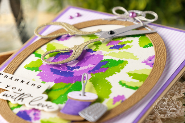 the greetery, the greetery rose tapestry stencil, the greetery hoops, cross stitch, the greetery notionable dies, the greetery sign off sentiments, stencils, gingham, friendship card, handmade card ideas, floral card, stamps and dies, wanda guess, a blog called wanda