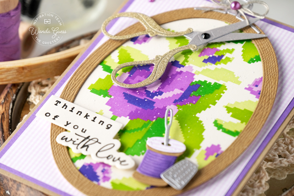 the greetery, the greetery rose tapestry stencil, the greetery hoops, cross stitch, the greetery notionable dies, the greetery sign off sentiments, stencils, gingham, friendship card, handmade card ideas, floral card, stamps and dies, wanda guess, a blog called wanda