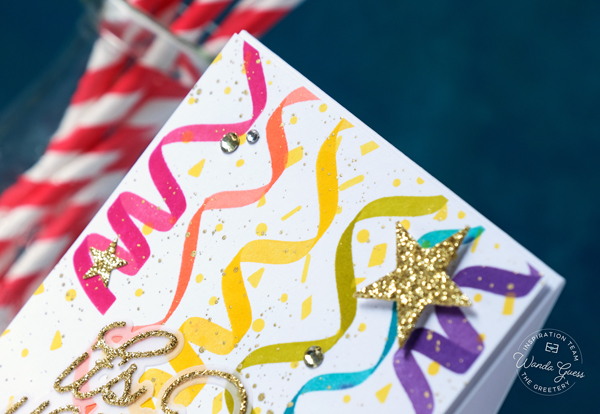 the greetery, the greetery stamps and dies, the greetery birthday ideas, birthday card ideas, the greetery party, the greetery, the greetery confetti encore collection, flourished phrases, the greetery four square tags birthday, the greetery celebration streamers, the greetery handmade cards, stencils, vintage, birthday party, wanda guess, a blog called wanda