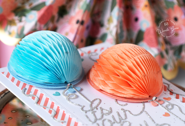 the greetery, the greetery stamps and dies, the greetery new release, confetti encore collection, the greetery award winning dies, the greetery inflated sentiments, the greetery honeycombs, the greetery balloons, the greetery party hat, the greetery what's the scoop, honeycomb balls, gingham, party, birthday, crafts, invitations, wanda guess, a blog called wanda