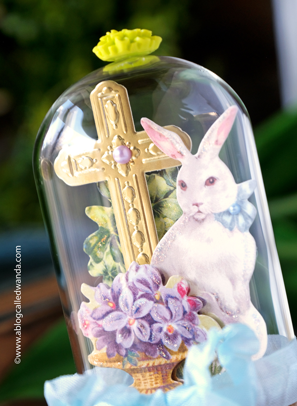 easter, easter decor, easter home, easter cloche, mini cloche, anna griffin, stickers, spring, bunny, handmade cloche, wanda guess, a blog called wanda
