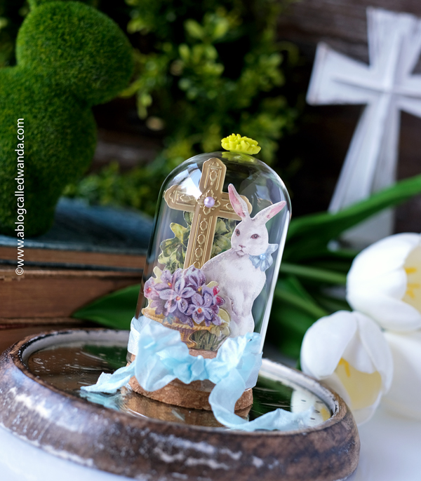 easter, easter decor, easter home, easter cloche, mini cloche, anna griffin, stickers, spring, bunny, handmade cloche, wanda guess, a blog called wanda