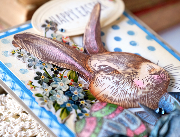 easter, easter card, easter rabbit, tim holtz stamps, tim holtz mr. rabbit, stamp set, vintage crafting, diy, handmade, rubber stamps, easter crafts, tim holtz card ideas, vintage cards, stampers anonymous, tim holtz crazy talk stamp set, tim holtz rock candy glitter, tim holtz mini blueprints, sizzix, sizzix vintage labels, tim holtz botanical ephemera, tim holtz crinkle ribbon, distress inks, wanda guess, a blog called wanda