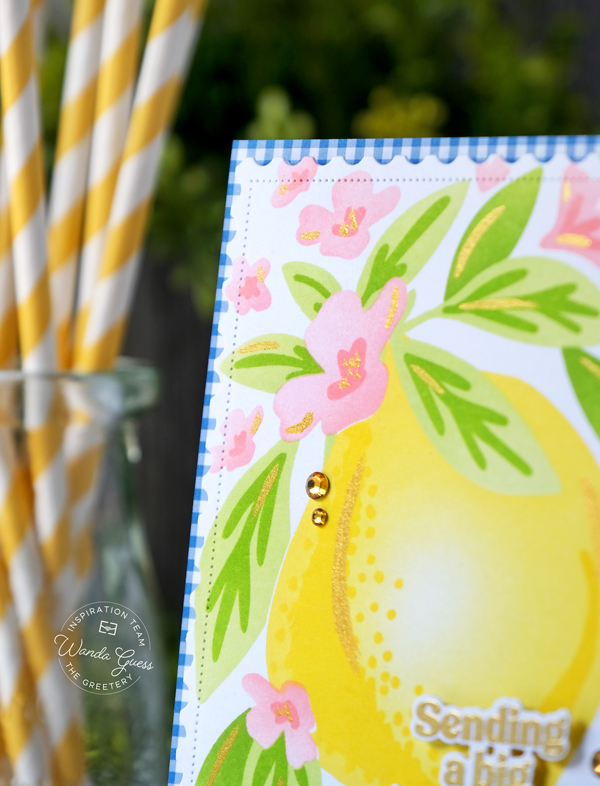 the greetery, the greetery stamps and dies, the greetery garden party, the greetery new release, the greetery lemon, the greetery sippin summer, the greetery wisteria, the greetery gateway, flowers, handmade cards, card ideas, summer, stencils, crafting, wanda guess, a blog called wanda, greetery design team