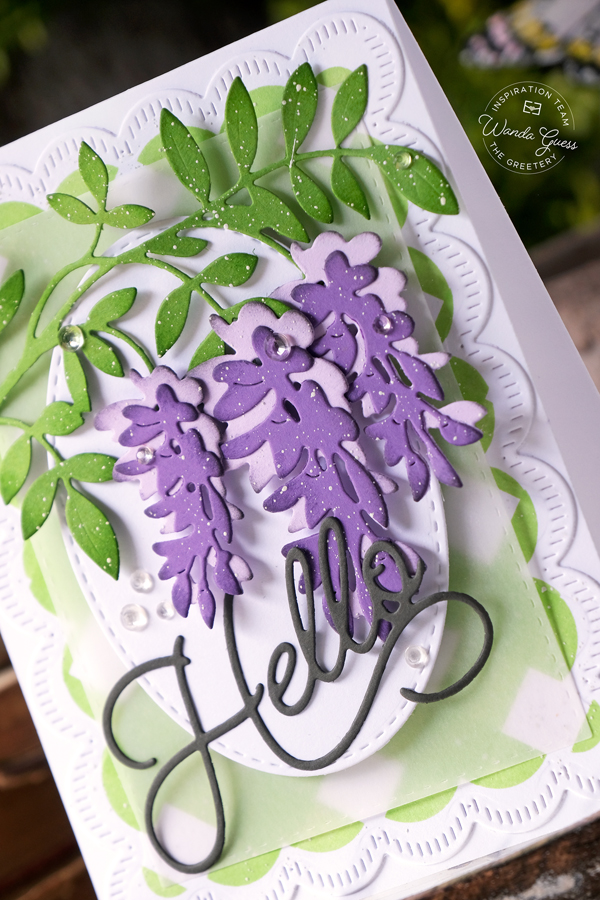 the greetery, the greetery stamps and dies, the greetery garden party, the greetery new release, the greetery lemon, the greetery sippin summer, the greetery wisteria, the greetery gateway, flowers, handmade cards, card ideas, summer, stencils, crafting, wanda guess, a blog called wanda, greetery design team