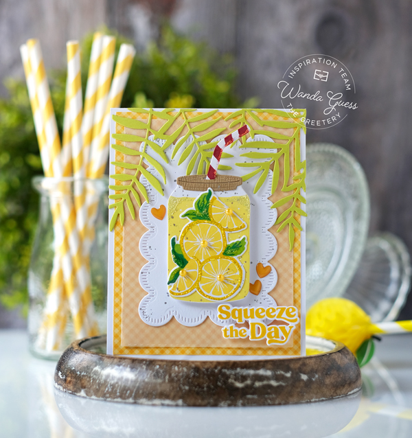 the greetery, the greetery stamps and dies, the greetery garden party, the greetery new release, the greetery lemon, the greetery sippin summer, the greetery wisteria, the greetery gateway, flowers, handmade cards, card ideas, summer, stencils, crafting, wanda guess, a blog called wanda, greetery design team