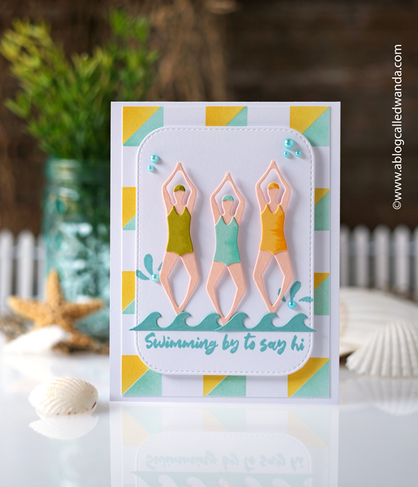catherine pooler, catherine pooler and sizzix, resort bundle, summer cards, swimming cards, beach umbrellas, handmade cards, synchronized swimmers, vacay mode, die cuts, stencils, stamps and dies, sizzix stamps and dies, make summer cards, invitations, retro, wanda guess, a blog called wanda