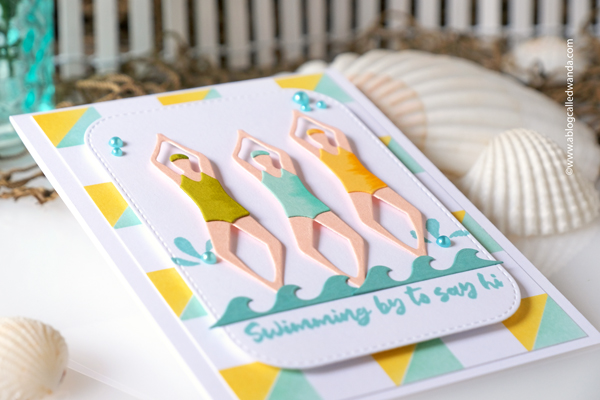 catherine pooler, catherine pooler and sizzix, resort bundle, summer cards, swimming cards, beach umbrellas, handmade cards, synchronized swimmers, vacay mode, die cuts, stencils, stamps and dies, sizzix stamps and dies, make summer cards, invitations, retro, wanda guess, a blog called wanda