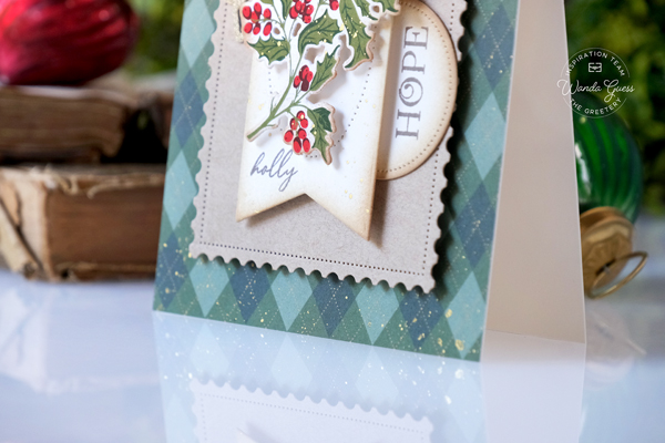 the greetery, the greetery stamps and dies, the greetery vintage, christmas, holiday, speed tagging, holly, argyle, handmade christmas cards, stamps and dies, wanda guess, a blog called wanda