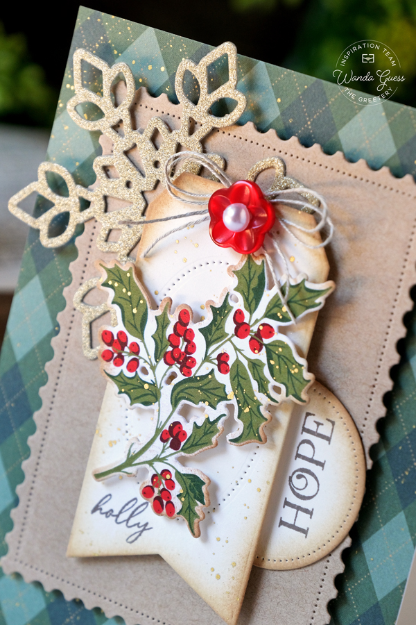 the greetery, the greetery stamps and dies, the greetery vintage, christmas, holiday, speed tagging, holly, argyle, handmade christmas cards, stamps and dies, wanda guess, a blog called wanda