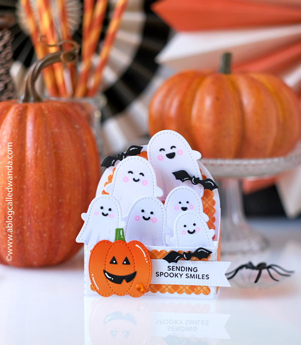 pretty pink posh, pretty pink posh halloween, stamps and dies, cards, card ideas, halloween cards ideas, bat shaker, candy bucket, bright, ink blending, wanda guess, a blog called wanda, pop up card, stitched ghosts