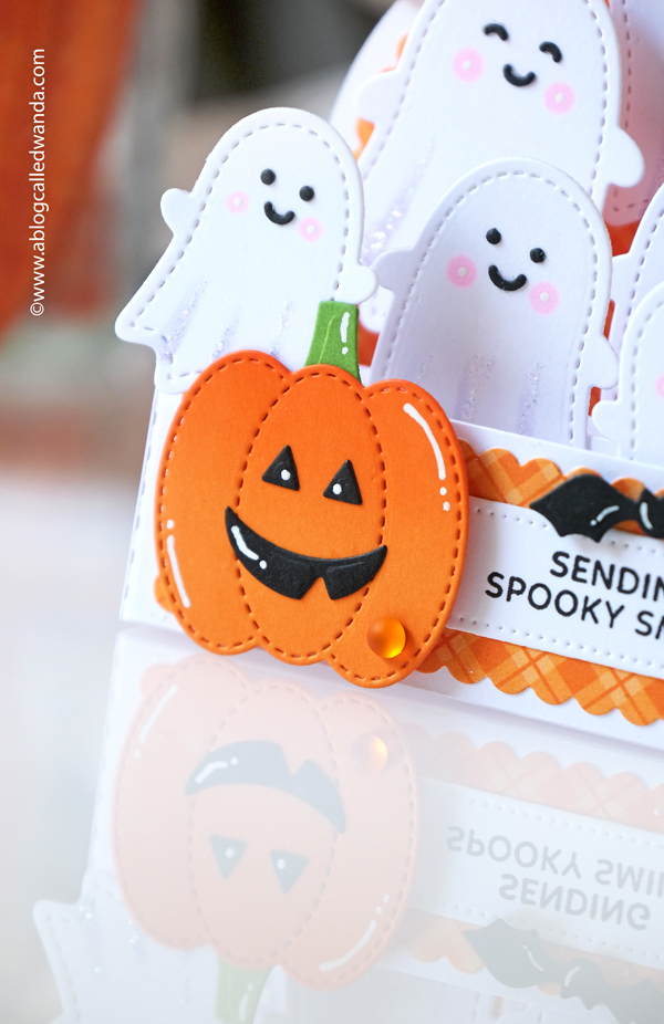 pretty pink posh, pretty pink posh halloween, stamps and dies, cards, card ideas, halloween cards ideas, bat shaker, candy bucket, bright, ink blending, wanda guess, a blog called wanda, pop up card, stitched ghosts