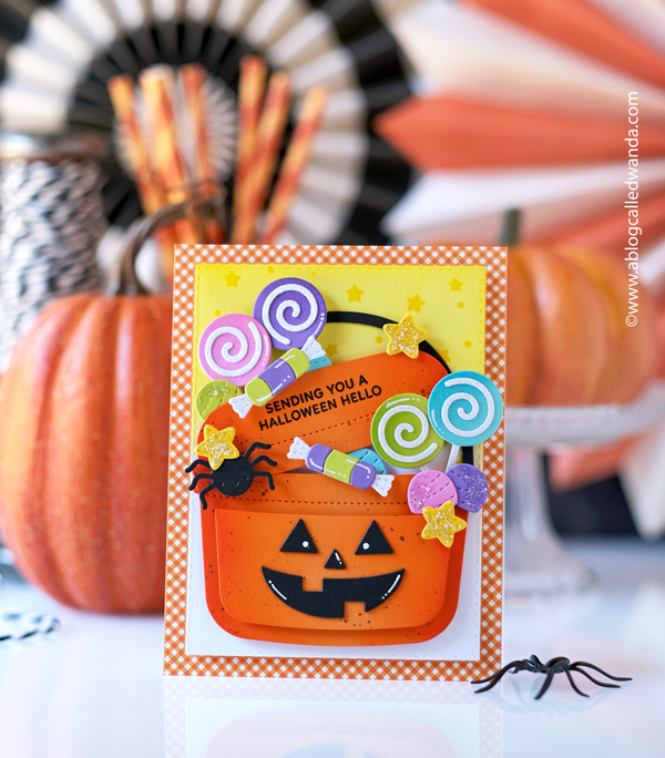 pretty pink posh, pretty pink posh halloween, pretty pink posh new release, pretty pink posh stamps and dies, ghosts, candy corn, candy bucket, spooky sky, scallop box, bat shaker, wanda guess, a blog called wanda