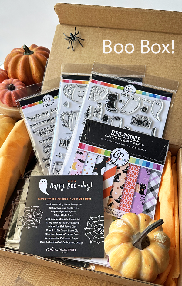 catherine pooler, catherine pooler card kit, stamps and dies, catherine pooler boo box, stamping, die cutting, halloween cards, make your own halloween cards, wanda guess, a blog called wanda