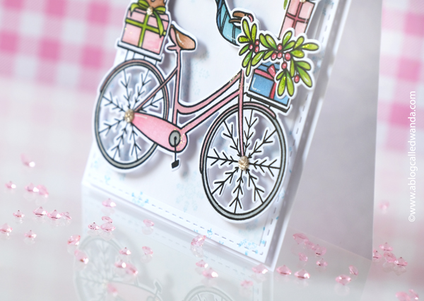 pinkfresh studio, pinkfresh studio holiday, pinkfresh studio holiday bicycle, snowflakes, christmas card, stencils, wanda guess, a blog called wanda