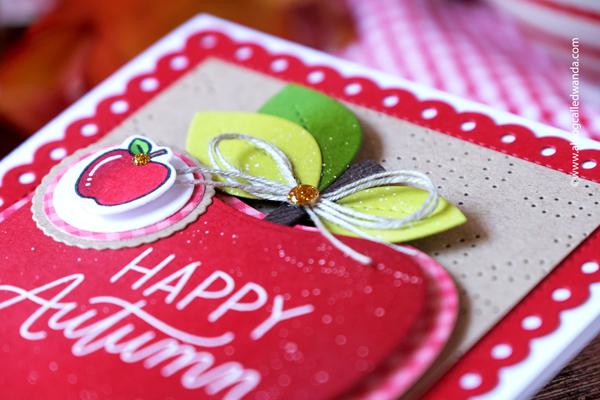 pretty pink posh, pretty pink posh stamps and dies, pretty pink posh new release, pretty pink posh apple shaker, pretty pink posh fall icons, apple card, card ideas, fall cards, apple card, gingham, doodlebug, embossing, wanda guess, a blog called wanda