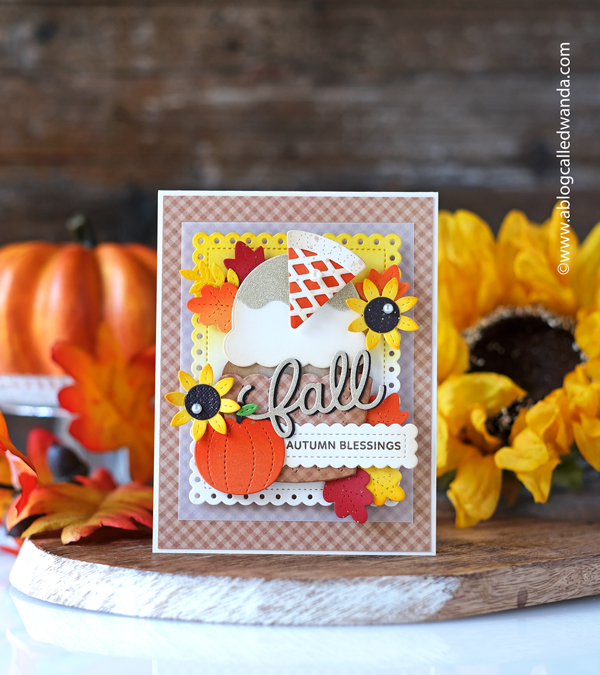 Pretty pink posh, pretty pink posh stamps and dies, pretty pink posh cupcake dies, pretty pink posh autumn, fall, handmade card, gingham, thanksgiving, card ideas, die cuts, fall card ideas, sentiment strips dies, wanda guess, a blog called wanda