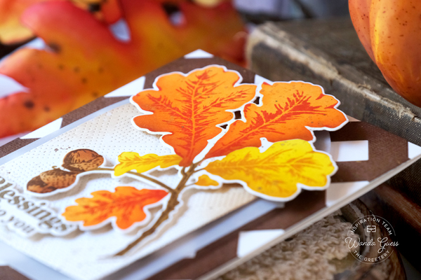 The greetery, the greetery stamps and dies, the greetery autumn air, fall, leaves, thanksgiving, gratitude, ink blending, handmade cards ideas, the greetery autumn crest, the greetery oakwood, stencils, the greetery mums the word, thanksgiving cards, fall cards, wanda guess, a blog called wanda