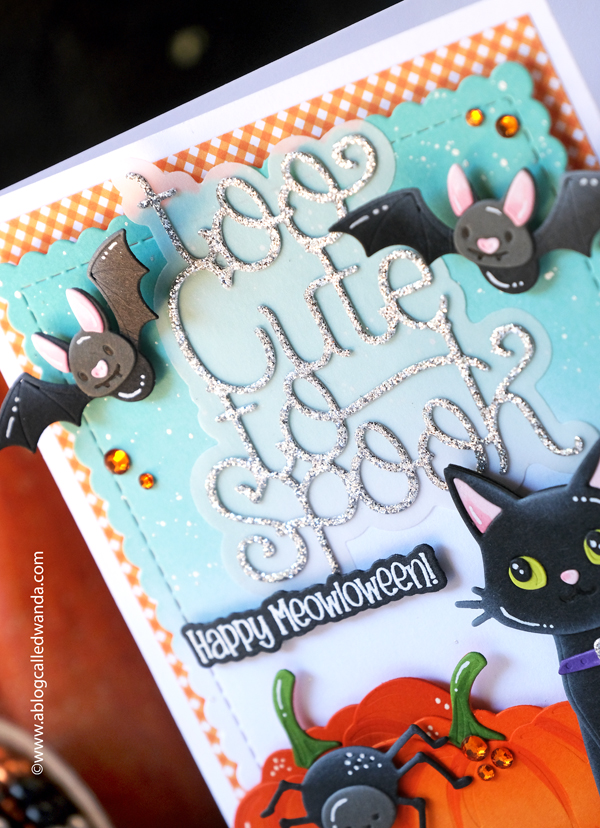 honey bee stamps, honey bee dies, honey bee cards, fall card ideas, halloween card ideas, black cat, pumpkin, scaredy cat, scarecrow, fall cards, bats, die cuts, ink blending, wanda guess, a blog called wanda