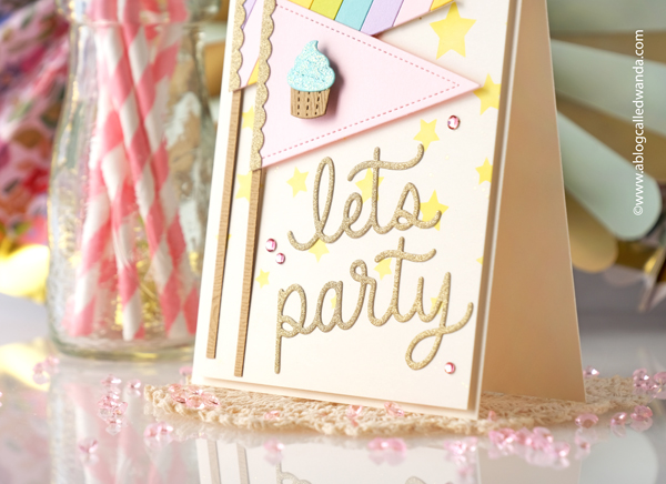 Pretty Pink Posh, pretty pink posh stamps and dies, pretty pink posh treat box, dog holder, birthday, birthday card ideas, party flags, pennants, let's party, handmade card ideas, birthday party, wanda guess, a blog called wanda