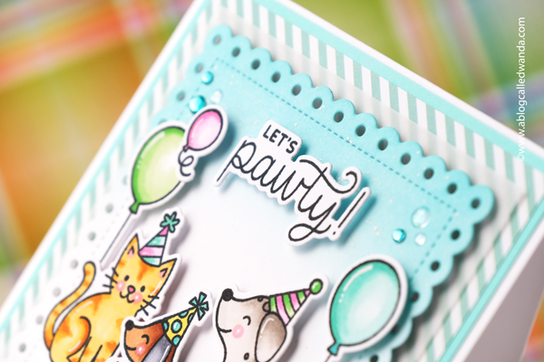 pretty pink posh, pretty pink posh stamps and dies, pretty pink posh birthday, birthday card ideas, copic markers, handmade card ideas, ink blending, dogs and cats, wanda guess, a blog called wanda